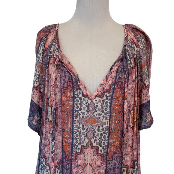 Lucky Brand Tapestry Scarf Print Top Womens Size 3X Pastel Boho Peasant Blouse - Picture 4 of 9
